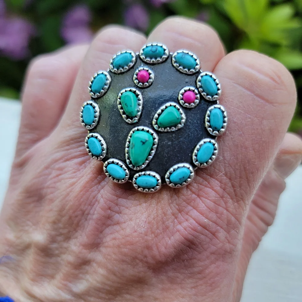 Cactus Turquoise Beaded Free Spirit Boho South Western People ring nwt